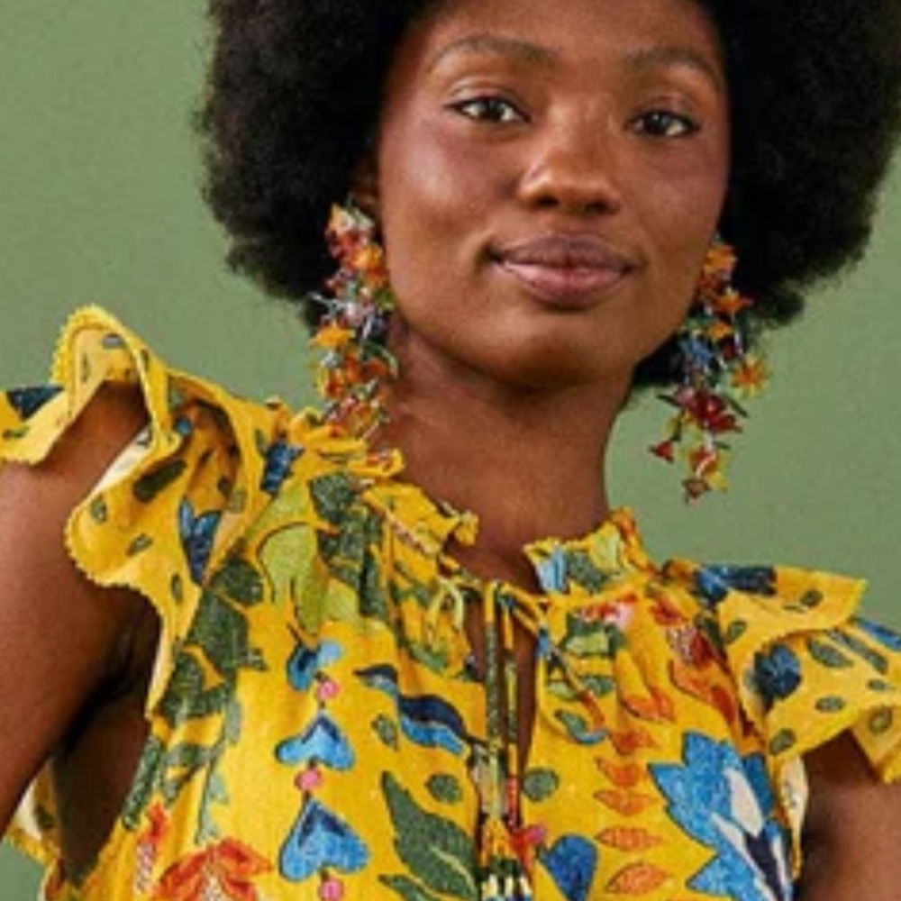 beaded floral tropical dangling earrings for FARM Rio Ad. - Picture 7 of 16